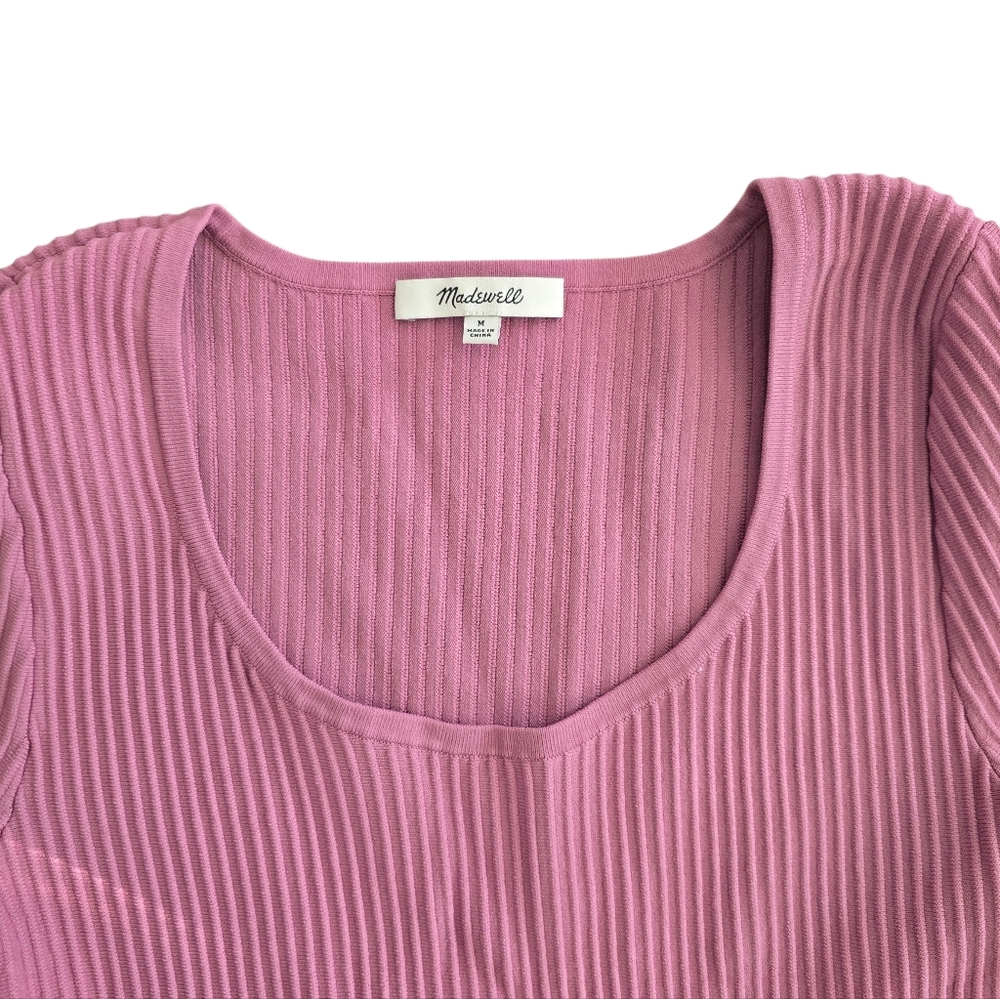 Madewell Womens Pink Ottoman Crop Ribbed Sweater Tee Size Medium - Picture 4 of 13